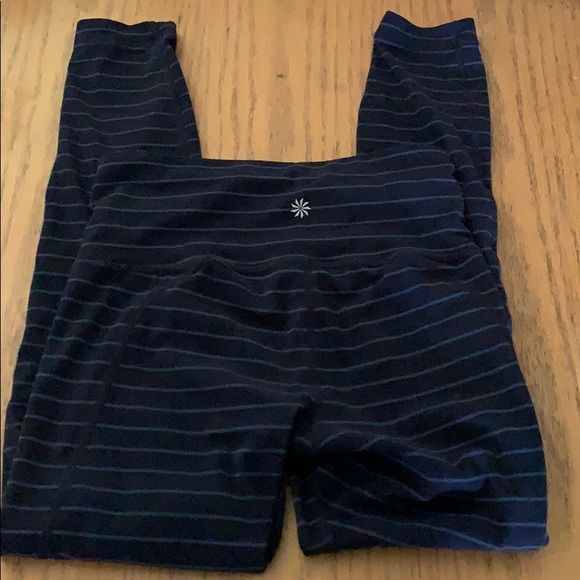 Athleta Navy Blue Striped Capri Pants Leggings XXS - Picture 2 of 3